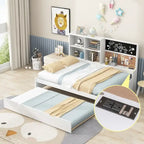 Lit de repos double en pin avec tableau, port USB et lit gigogne