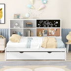 Lit de repos double en pin avec tableau, port USB et lit gigogne