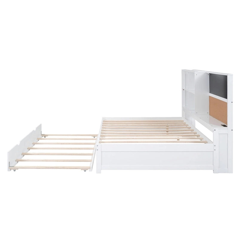 Lit de repos double en pin avec tableau, port USB et lit gigogne