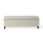 Banc ottoman de rangement Elias, similicuir ivoire détaillé, 129,5 cm