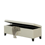 Banc ottoman de rangement Elias, similicuir ivoire détaillé, 129,5 cm