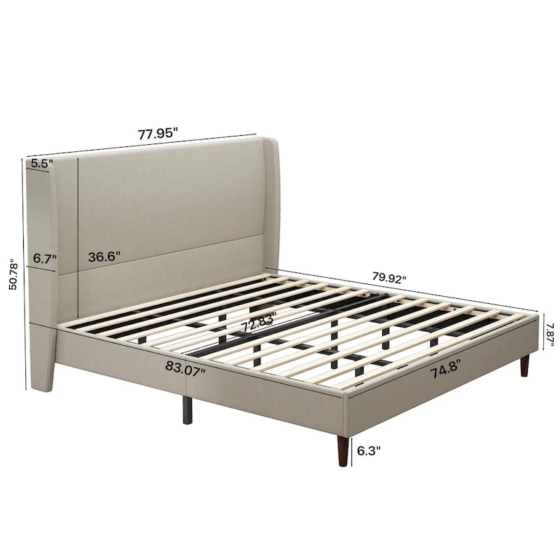 Lit plateforme King Size en bois massif avec 12 lattes de support