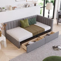Lit de repos rembourré en lin gris avec 2 tiroirs de rangement, Cadre de lit de jour simple, Aucun sommier tapissier requis