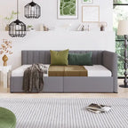 Lit de repos rembourré en lin gris avec 2 tiroirs de rangement, Cadre de lit de jour simple, Aucun sommier tapissier requis
