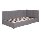 Lit de repos rembourré en lin gris avec 2 tiroirs de rangement, Cadre de lit de jour simple, Aucun sommier tapissier requis