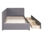 Lit de repos rembourré en lin gris avec 2 tiroirs de rangement, Cadre de lit de jour simple, Aucun sommier tapissier requis