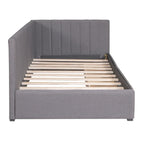 Lit de repos rembourré en lin gris avec 2 tiroirs de rangement, Cadre de lit de jour simple, Aucun sommier tapissier requis