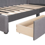 Lit de repos rembourré en lin gris avec 2 tiroirs de rangement, Cadre de lit de jour simple, Aucun sommier tapissier requis