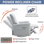 Fauteuil inclinable électrique ergonomique marron avec pivotant à 270°, ports de charge USB et Type-C, et support lombaire