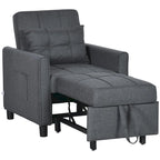 Dark Grey Polyester Single Convertible Sofa Bed with Adjustable Back