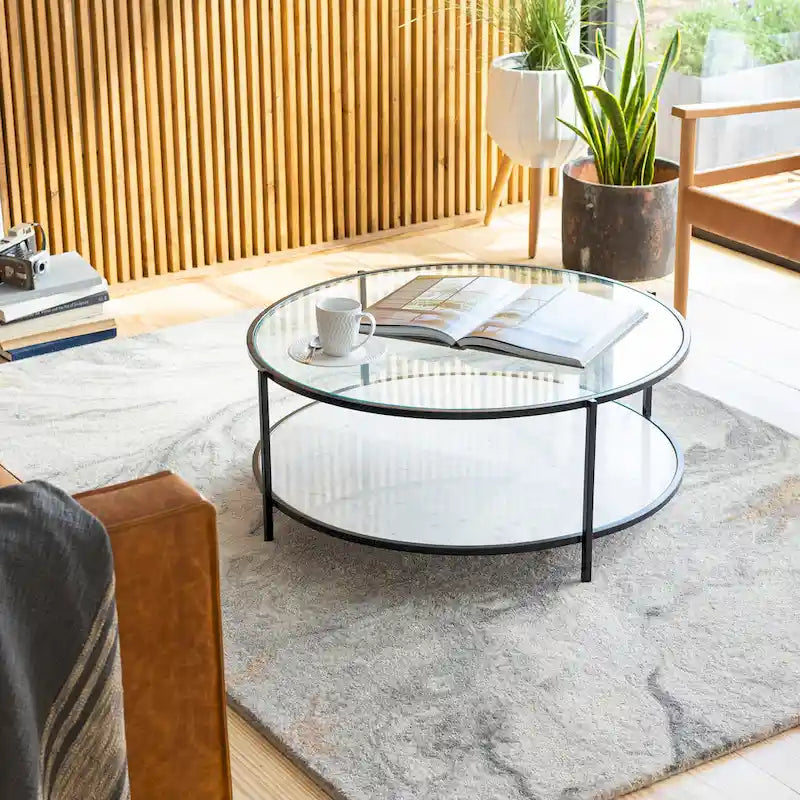 Alecsis Glass Round Coffee Table - 14  H x 36  W x 36  D