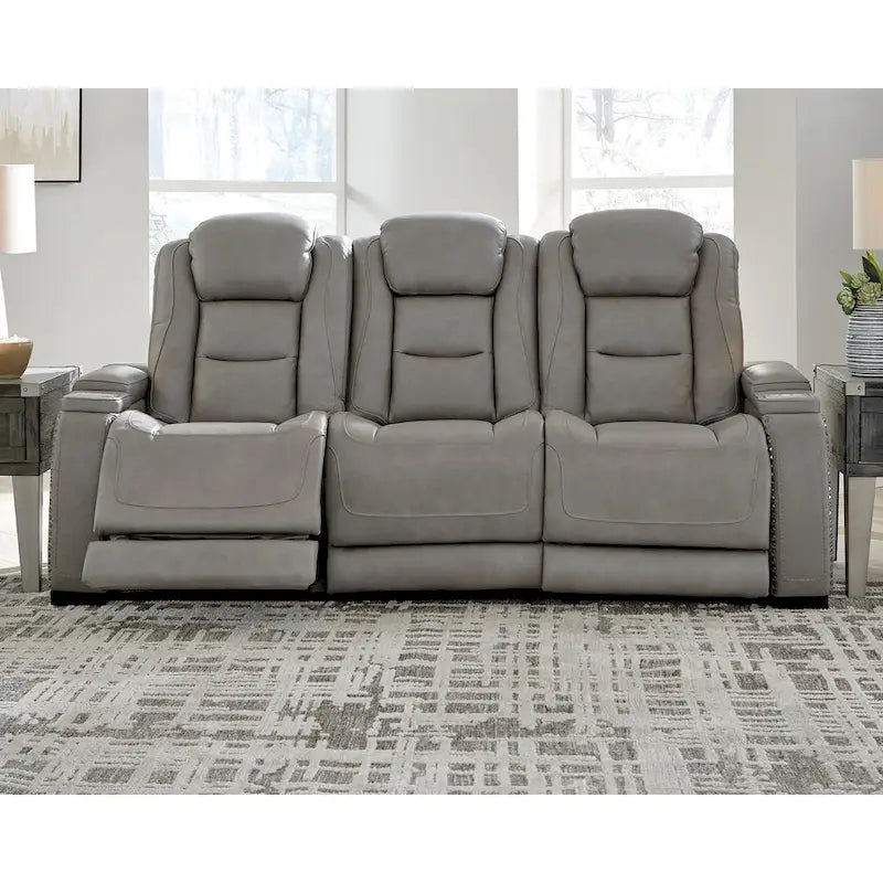 Signature Design by Ashley Man-Den Leather Power Adjustable Dual Reclining Sofa - 85   W x 40   D x 43   H