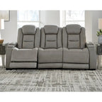 Signature Design by Ashley Man-Den Leather Power Adjustable Dual Reclining Sofa - 85   W x 40   D x 43   H