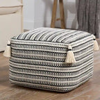 Pouf Ister rayé crème et noir fait main