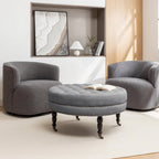 Pouf de cocktail rond en tissu Indy Porthos Home avec pieds et roulettes en bois d'hévéa