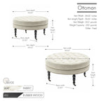 Pouf de cocktail rond en tissu Indy Porthos Home avec pieds et roulettes en bois d'hévéa