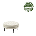 Pouf de cocktail rond en tissu Indy Porthos Home avec pieds et roulettes en bois d'hévéa