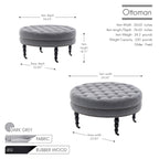 Pouf de cocktail rond en tissu Indy Porthos Home avec pieds et roulettes en bois d'hévéa