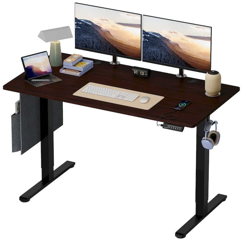 Bureau debout électrique réglable en hauteur – Noyer / Chêne blanc, Monomoteur, 1 personne