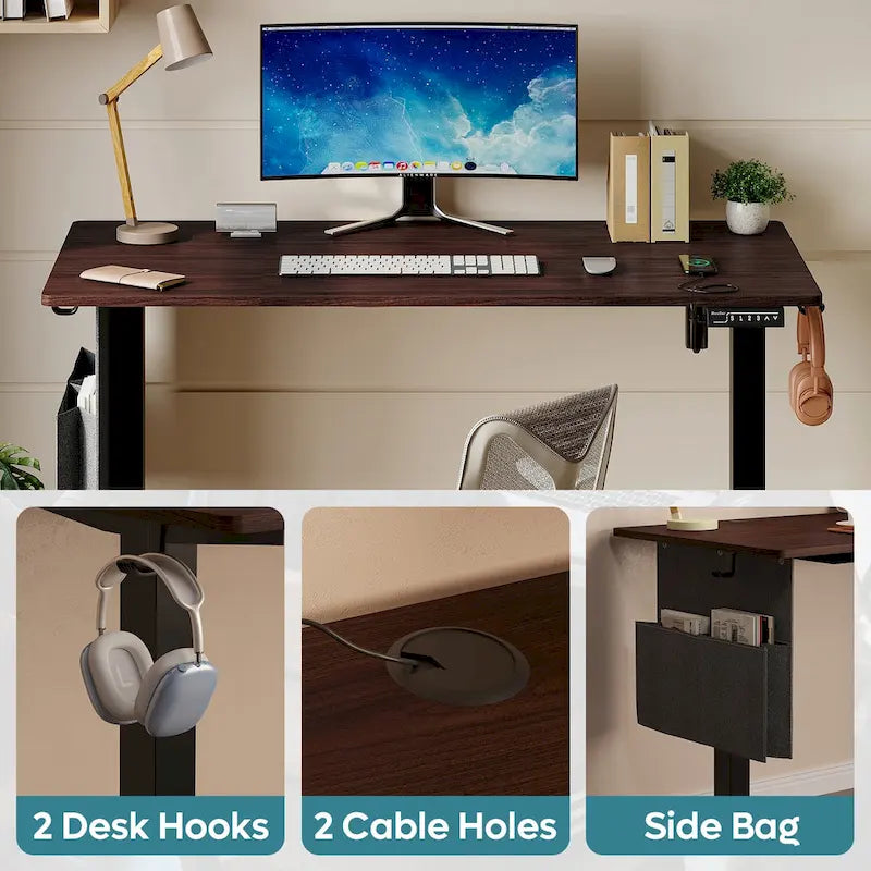Bureau debout électrique réglable en hauteur – Noyer / Chêne blanc, Monomoteur, 1 personne