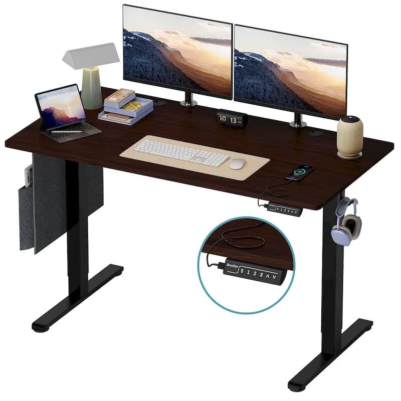 Bureau debout électrique réglable en hauteur – Noyer / Chêne blanc, Monomoteur, 1 personne