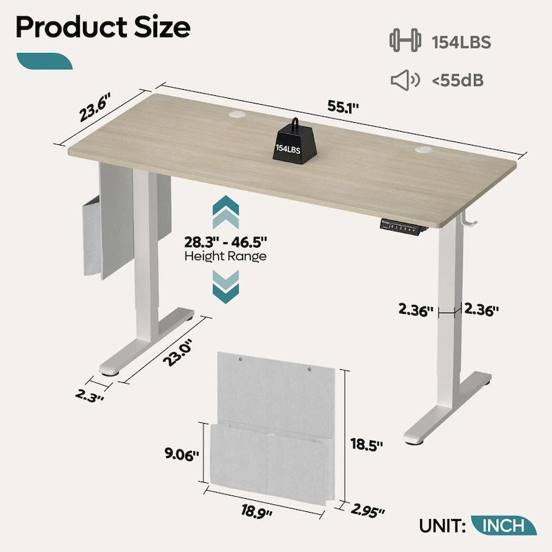 Bureau debout électrique réglable en hauteur – Noyer / Chêne blanc, Monomoteur, 1 personne