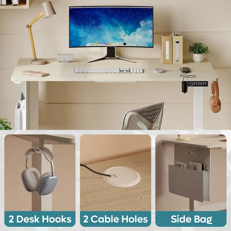Bureau debout électrique réglable en hauteur – Noyer / Chêne blanc, Monomoteur, 1 personne