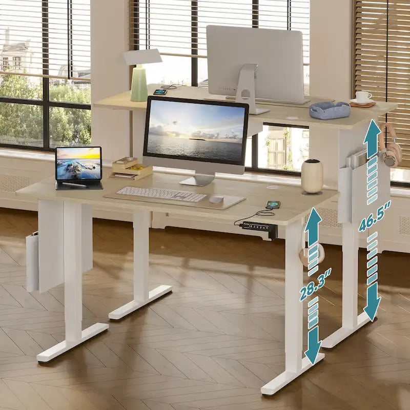 Bureau debout électrique réglable en hauteur – Noyer / Chêne blanc, Monomoteur, 1 personne