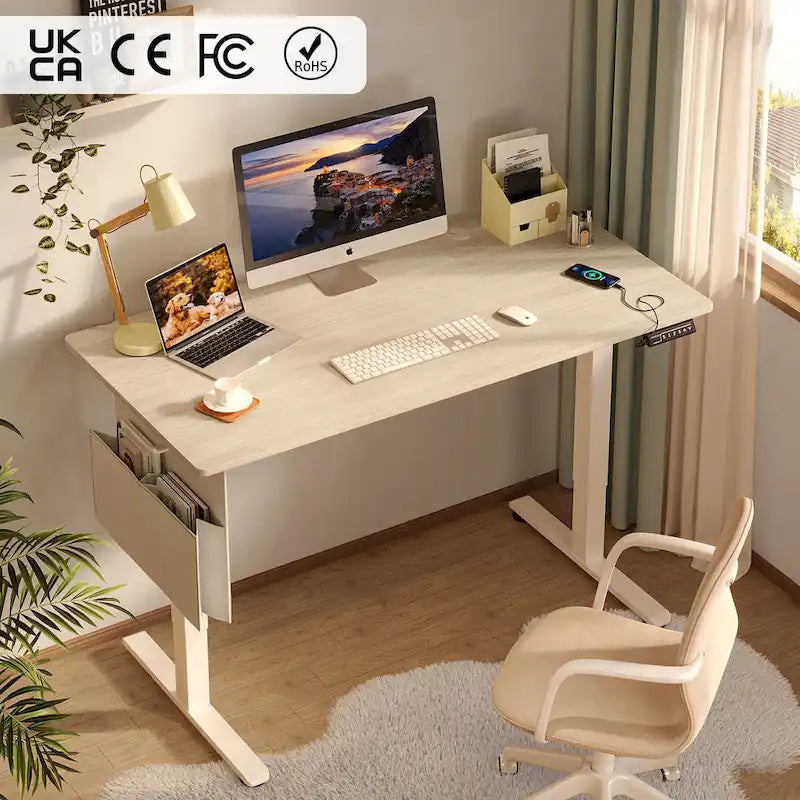 Bureau debout électrique réglable en hauteur – Noyer / Chêne blanc, Monomoteur, 1 personne