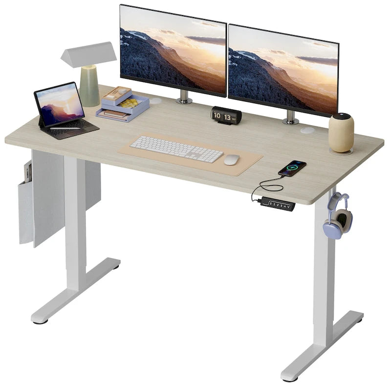 Bureau debout électrique réglable en hauteur – Noyer / Chêne blanc, Monomoteur, 1 personne