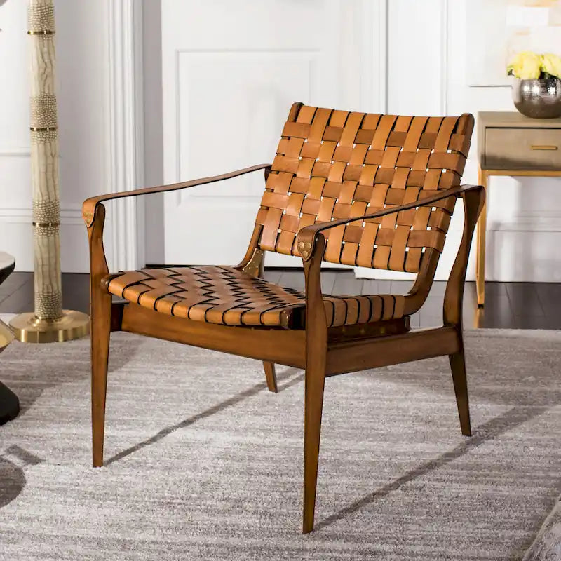 Chaise de safari en cuir Zenica SAFAVIEH Couture - 24,5 L x 30 P x 30 H - 25 L x 30 P x 30 H