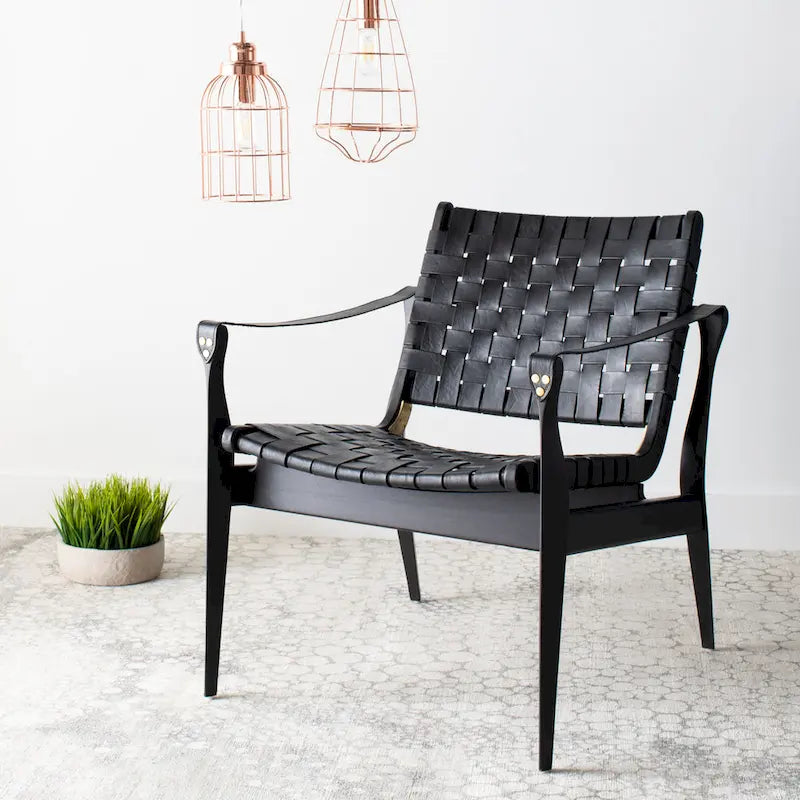 Chaise de safari en cuir Zenica SAFAVIEH Couture - 24,5 L x 30 P x 30 H - 25 L x 30 P x 30 H