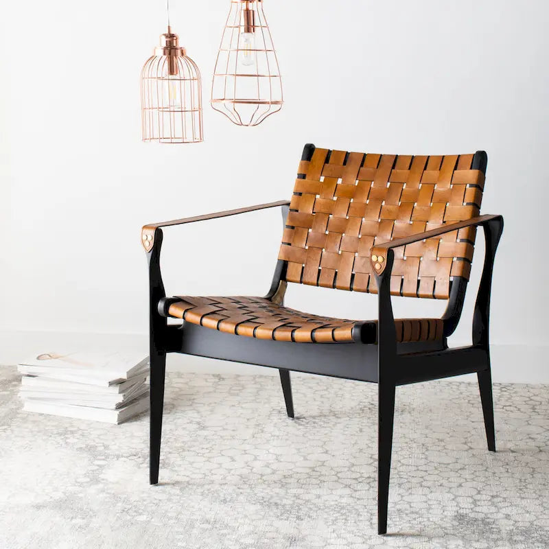 Chaise de safari en cuir Zenica SAFAVIEH Couture - 24,5 L x 30 P x 30 H - 25 L x 30 P x 30 H