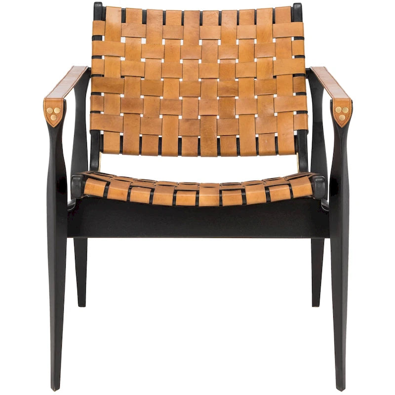 Chaise de safari en cuir Zenica SAFAVIEH Couture - 24,5 L x 30 P x 30 H - 25 L x 30 P x 30 H