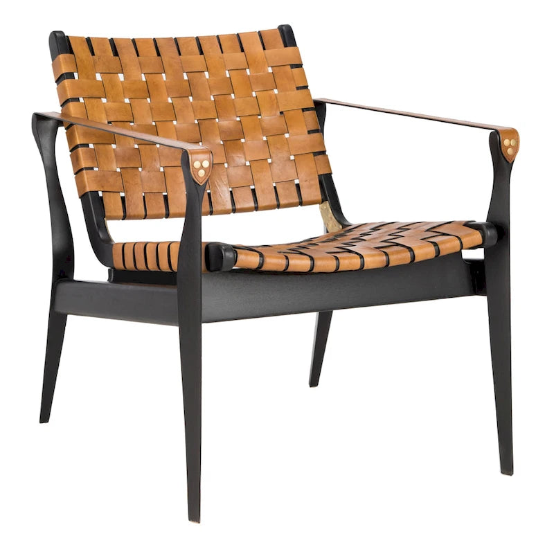 Chaise de safari en cuir Zenica SAFAVIEH Couture - 24,5 L x 30 P x 30 H - 25 L x 30 P x 30 H