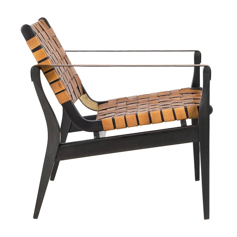 Chaise de safari en cuir Zenica SAFAVIEH Couture - 24,5 L x 30 P x 30 H - 25 L x 30 P x 30 H