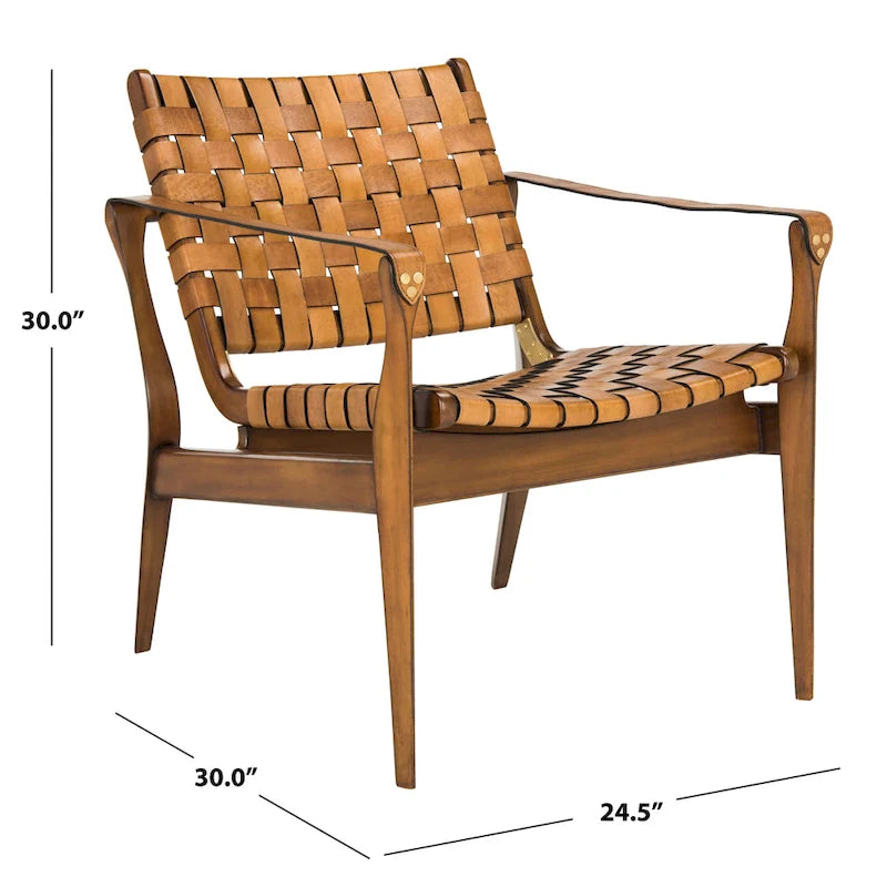 Chaise de safari en cuir Zenica SAFAVIEH Couture - 24,5 L x 30 P x 30 H - 25 L x 30 P x 30 H