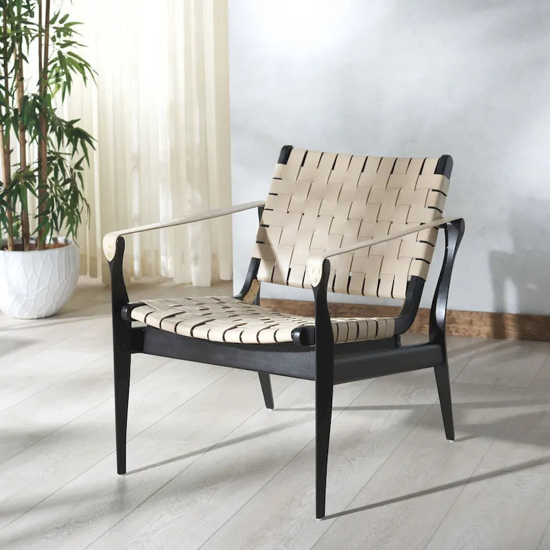 Chaise de safari en cuir Zenica SAFAVIEH Couture - 24,5 L x 30 P x 30 H - 25 L x 30 P x 30 H