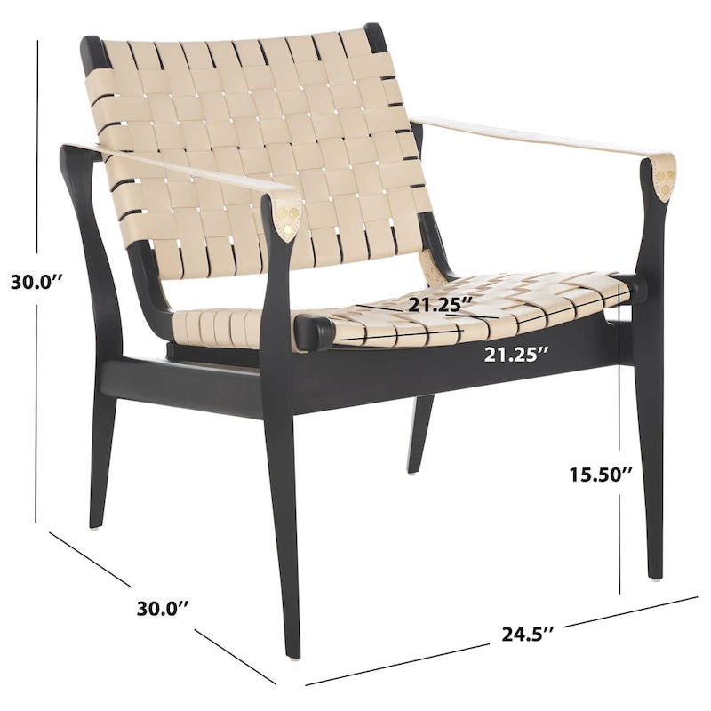 Chaise de safari en cuir Zenica SAFAVIEH Couture - 24,5 L x 30 P x 30 H - 25 L x 30 P x 30 H
