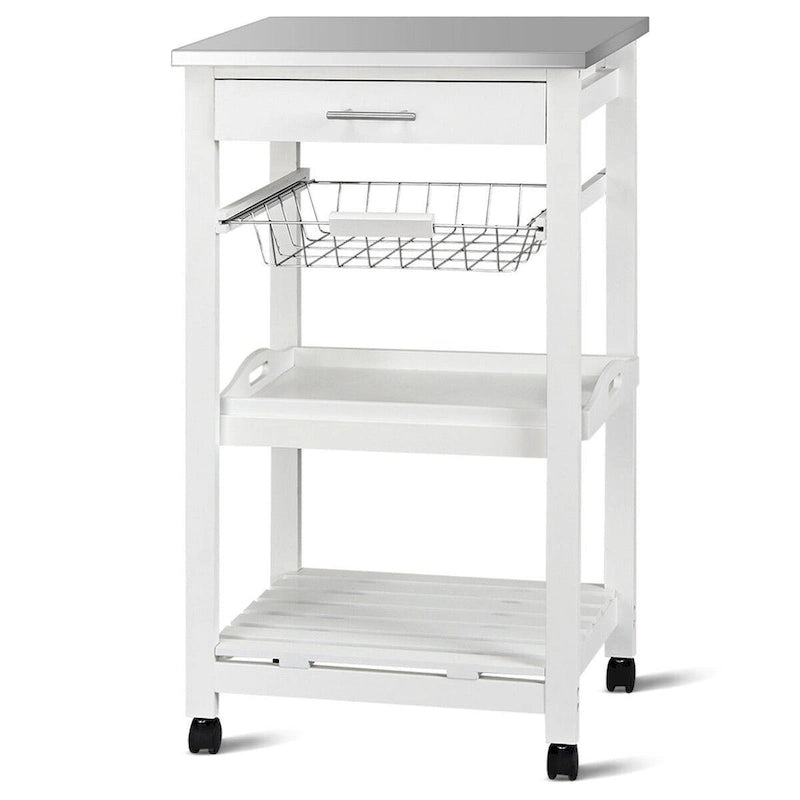 Rolling Kitchen Trolley Storage Basket And Drawers Cart - 18.5   x 14.5   x 33   ( L x W x H )