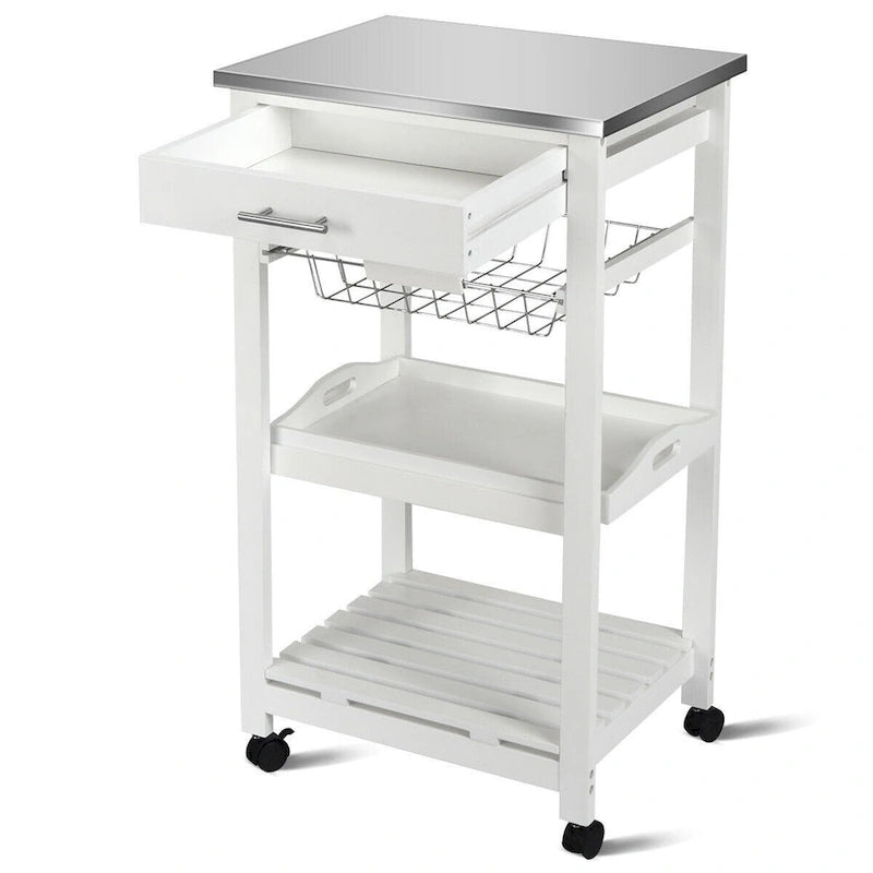 Chariot de Cuisine Roulant avec Panier de Rangement et Tiroirs - 18,5 x 14,5 x 33 (L x l x H)