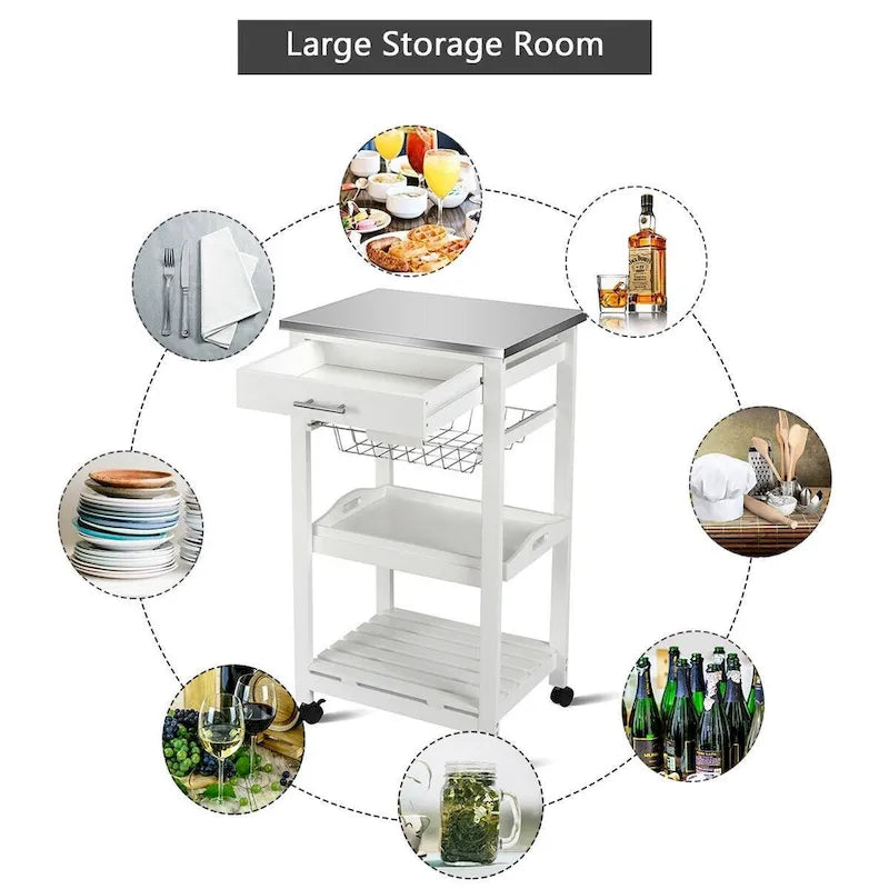 Chariot de Cuisine Roulant avec Panier de Rangement et Tiroirs - 18,5 x 14,5 x 33 (L x l x H)