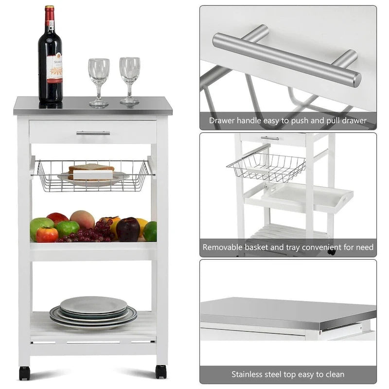 Chariot de Cuisine Roulant avec Panier de Rangement et Tiroirs - 18,5 x 14,5 x 33 (L x l x H)