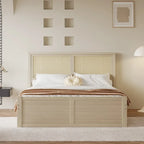 Lit plateforme de rangement Harper&Bright Designs avec tête de lit en rotin et 4 tiroirs