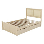 Lit plateforme de rangement Harper&Bright Designs avec tête de lit en rotin et 4 tiroirs