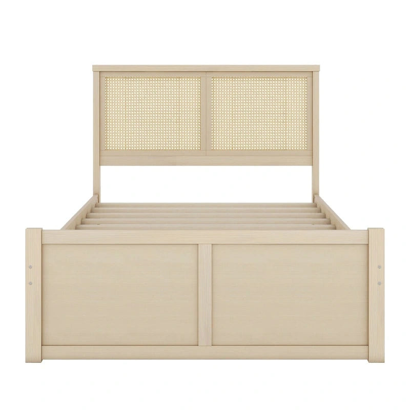 Lit plateforme de rangement Harper&Bright Designs avec tête de lit en rotin et 4 tiroirs