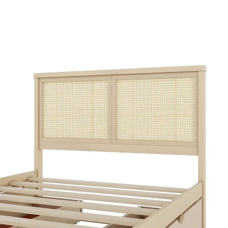 Lit plateforme de rangement Harper&Bright Designs avec tête de lit en rotin et 4 tiroirs
