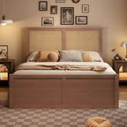 Lit plateforme de rangement Harper&Bright Designs avec tête de lit en rotin et 4 tiroirs