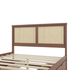 Lit plateforme de rangement Harper&Bright Designs avec tête de lit en rotin et 4 tiroirs