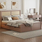 Lit plateforme de rangement Harper&Bright Designs avec tête de lit en rotin et 4 tiroirs